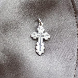 Sterling Silver Antiqued Eastern Orthodox IC XC NIKA Mini 3/4" Oxidized Cross-Optional 1.1mm BoxChain