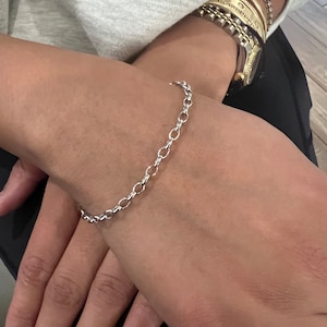 14K White Gold Oval Link Rolo Chain Bracelet - 14K Real Gold Rolo Link 7&quot; Bracelet - 14K Gold Dainty Lite 3.2mm Width Chain Women&#39;s Bracelet
