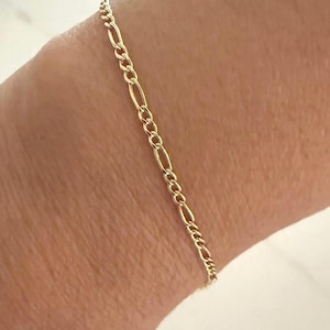 Real 10K Gold 7&quot; Figaro Link Chain Bracelet - Real 10K Yellow Gold Figaro Link 7&quot; Bracelet - 10K Yellow Gold Dainty 2mm Figaro Bracelet Gift