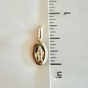14K Real Yellow Solid Gold Virgin Mary Medal-Dainty Mini Double Sided Miraculous 3/4" Pendant image 8