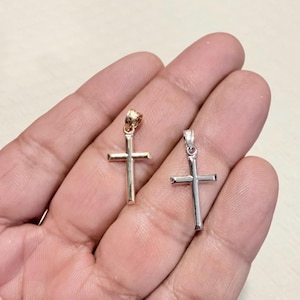 14K Real Yellow or White Gold Cross Pendant - 14Karat Tube Lite Small 25mm Cross