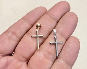 14K Real Yellow or White Gold Cross Pendant - 14Karat Tube Lite Small 25mm Cross