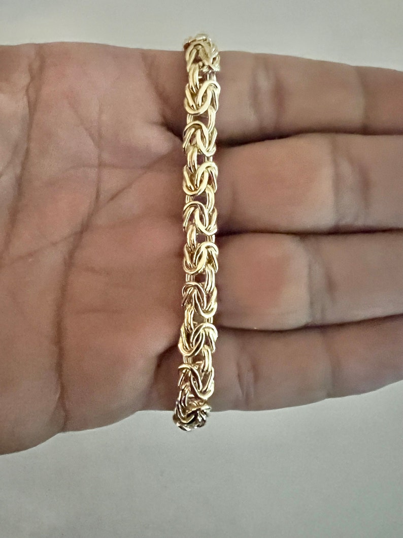 10K Gold 7.00mm Byzantine Chain Bracelet, 10K Real Yellow Gold Byzantine 7.25& 8.00 Lobster Lock Bracelet, 10K Gold Women's Bracelet Gift image 2