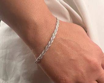 14K White Gold Foxtail Bracelet - Braided Weave Chain