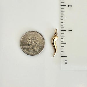14K Real Yellow Gold Italian Horn Pendant-Cornicello Protection 3D Hollow Small Dainty 25mm Charm image 4