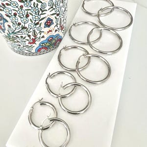 Sterling Silver 3mm Hoop Earrings: Polished Round Hoops 20mm,25mm,30mm,35mm,40mm image 5