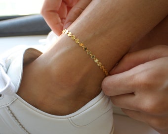 Ankle Bracelet Gold Anklet Chain Gift for Girlfriend - Gold Sunburst Anklet Bracelet -  Gold over 925 Silver Anklet - Shimmering Gold Anklet