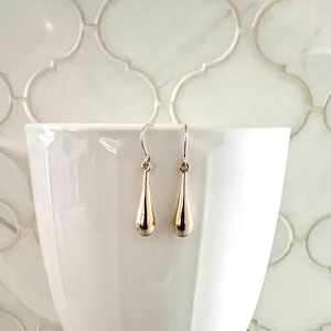 10K Yellow Gold Teardrop Dangle Earrings: Lite Dainty French Wire