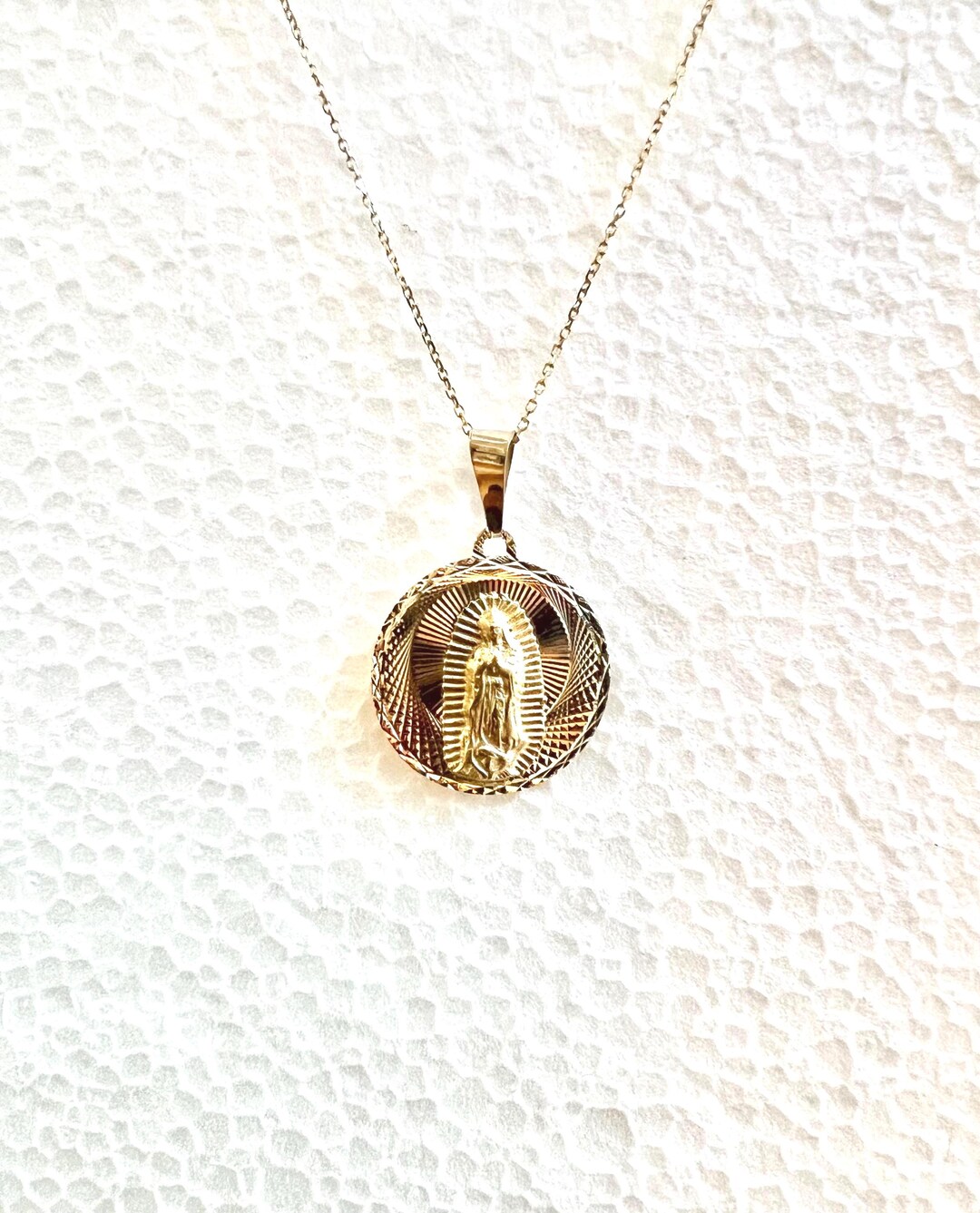 10K Gold Our Lady of Guadalupe Diamond Cut Pendant- Virgin Mary Lite ...