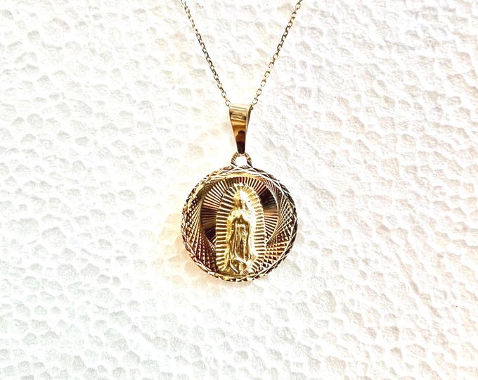 10K Gold Our Lady of Guadalupe Diamond Cut Pendant- Virgin Mary Lite ...