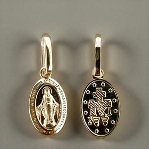 14K Real Yellow Solid Gold Virgin Mary Medal-Dainty Mini Double Sided Miraculous 3/4" Pendant image 4