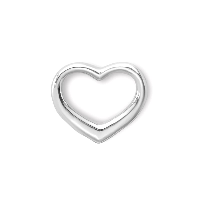 May include: A silver open heart charm pendant. The heart is smooth and shiny.