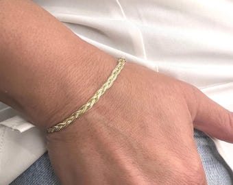 14K Yellow Gold Braided Bracelet: Solid Gold Foxtail Chain