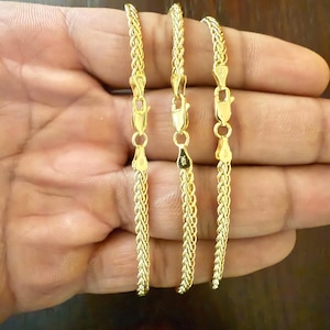 10K Yellow Gold 7.25&quot; Polished Weaved Bracelet - Real 10K Yellow Gold Braided Link Bracelet - 10K Gold 3.6mm Dainty Lite Stackable Bracelet