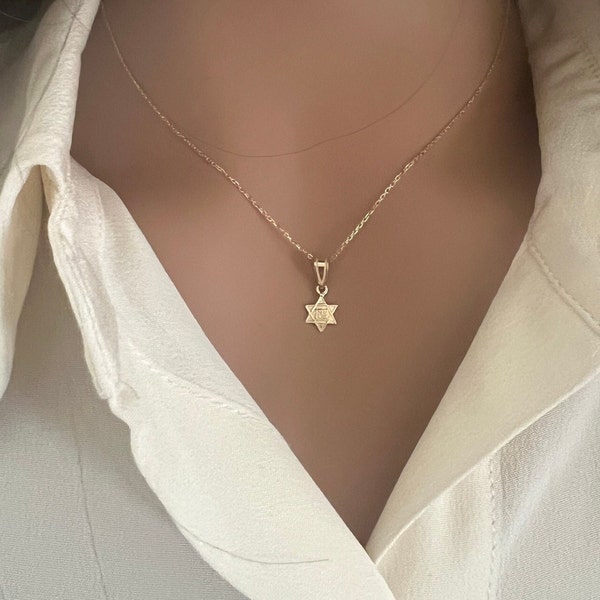 14K Gold Star of David Pendant, 14K Gold Jewish Star Pendant, Small Mini 1/2" Jewish Star Pendant,Optional 14k Gold Dainty 1.0mm Cable Chain