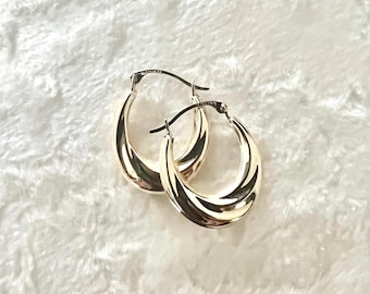 14K Real Yellow Gold Twist Hoop Earrings-14k Minimalist Dinty Lite Small 3/4" Swirl Hoops