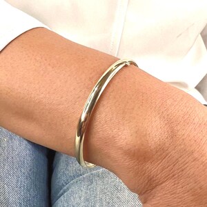 10K Real Yellow Gold 5mm Wide Bangle, Polished Hollow 7" Bracelet, Stackable Elegant Jewelry image 1