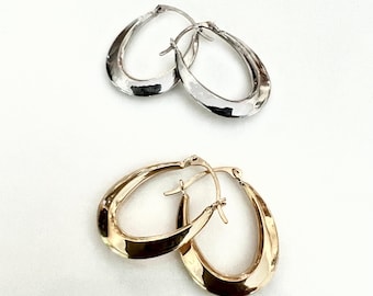 10K Real Gold Oval Yellow or White Gold Earrings-Lightweight Small 3/4" Hoops Gift