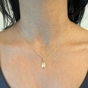 14K Real Yellow Solid Gold Virgin Mary Medal-Dainty Mini Double Sided Miraculous 3/4" Pendant image 3