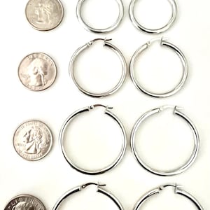 Sterling Silver 3mm Hoop Earrings: Polished Round Hoops 20mm,25mm,30mm,35mm,40mm image 1