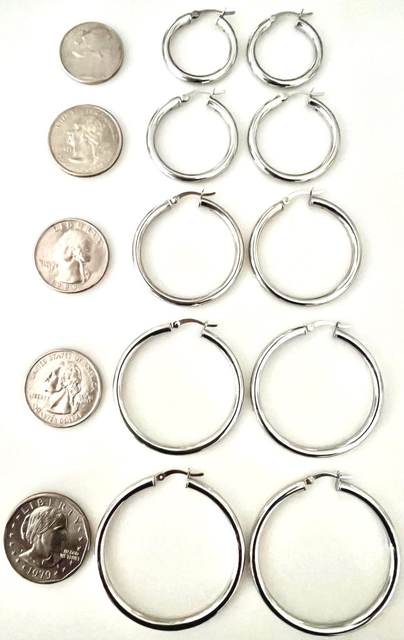 Sterling Silver 3mm Hoop Earrings: Polished Round Hoops 20mm,25mm,30mm,35mm,40mm image 1