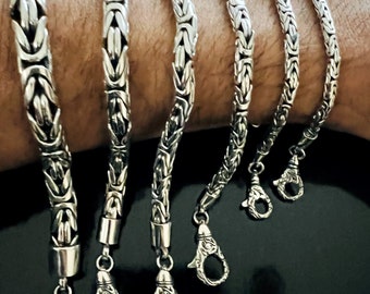 925 Sterling Silver Byzantine Bracelet: Antiqued Bali Handmade Chain Link Men's Bracelet