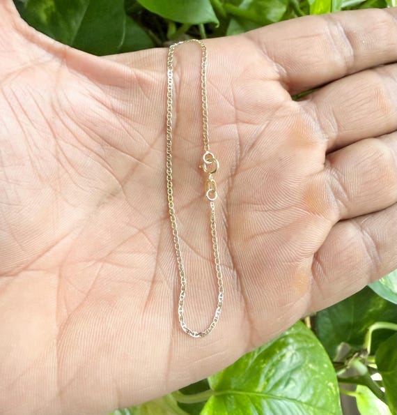 10K Solid Yellow Gold Mariner Link Layering 7" Bracelet-Delicate Dainty Thin 1.2mm Mariner Bracelet