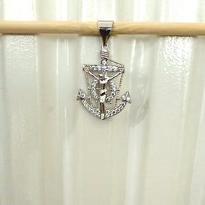 Anchor Crucifix Sterling Silver CZ Pendant-Small 1 1/4" Jesus Cross Anchor Cubic Zirconia Charm Bild 2