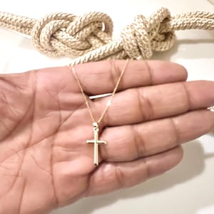 10K Real Yellow Gold Cross Pendant-Small Mini Lite 24mm Cross-Optional Dainty Thin Cable Chain