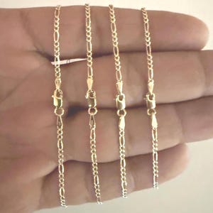 Real 10K Gold 7&quot; Figaro Link Chain Bracelet - Real 10K Yellow Gold Figaro Link 7&quot; Bracelet - 10K Yellow Gold Dainty 2mm Figaro Link Bracelet