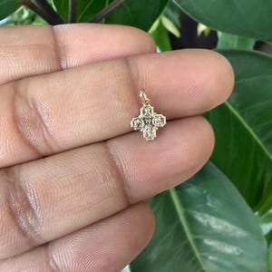 14K Real Yellow Gold Four Way Cross Medal-Tiny Mini Dainty Miraculous Medal Protection Pendant