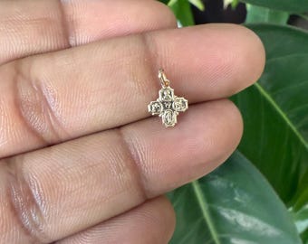 14K Real Yellow Gold Four Way Cross Medal-Tiny Mini Dainty Miraculous Medal Protection Pendant