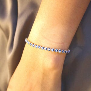 Gold Plated Sterling Silver Evil Eye Bracelet - Adjustable Enamel Charm