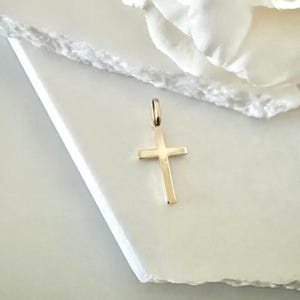 14k Real Gold Cross Pendant, Crucifix 1.10” Lite  Pendant, Optional Dainty 1.0mm Cable Chain