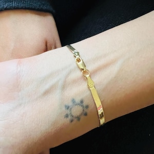 10K Gold 3mm Herringbone Bracelet - Real 10K Yellow Gold Lobster Claw Clasp 7&quot; Bracelet - Stackable Flex Herringbone Dainty Bracelet