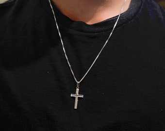 Sterling Silver Cross 1 1/3" Pendant Women and Men-Optional Classic Box Thin 1.1mm Chain