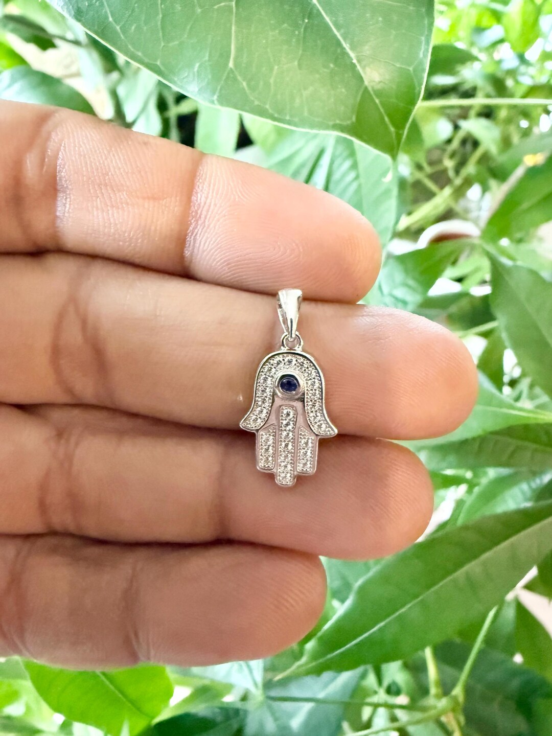 Hand Protection Diamond Sterling Silver Hamsa Hand Protection Small Dainty 3/4