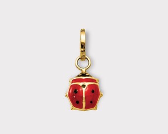 14K Yellow Gold Ladybug Pendant, 14K Enameled Ladybug Charm Pendant, Small Mini 1/2" Ladybug Pendant, Optional 14K Dainty 1mm Cable Chain