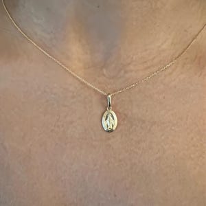 14K Real Yellow Solid Gold Virgin Mary Medal-Dainty Mini Double Sided Miraculous 3/4" Pendant image 5