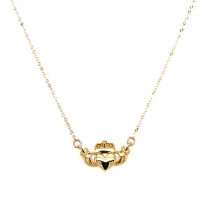 14K Solid Gold Claddagh Heart Love Necklace, 14K Real Yellow Gold Celtic Heart Necklace Gift, 14K Gold Dainty Delicate Claddagh 17" Necklace