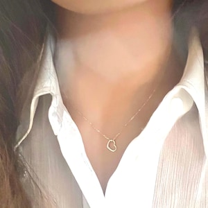 10K Real Yellow Gold Open Heart Pendant-Teeny Tiny Floating Heart-Optional Dainty Thin Cable Chain