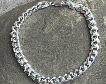 925 sterling silver 7mm Cuban link Men's Women's Curb link 8 Inch Bracelet