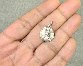 Sterling Silver St. Michael Guardian Angel Medal – SMALL 25mm Round Antiqued Protection Pendant