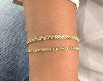 14K Real Yellow Gold Bismark Chain Bracelet-Flat Mesh Delicate DAINTY LITE 7.25" Link Bracelet