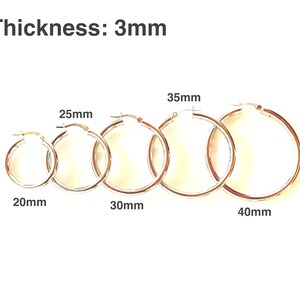 Sterling Silver 3mm Hoop Earrings: Polished Round Hoops 20mm,25mm,30mm,35mm,40mm image 4