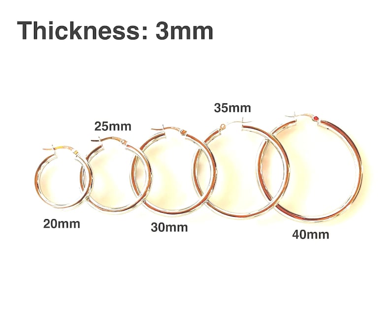 Sterling Silver 3mm Hoop Earrings: Polished Round Hoops 20mm,25mm,30mm,35mm,40mm image 4