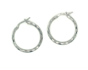 925 Sterling Silver Diamond-Cut Hoop Earrings - Silver Round Hoop Earrings for Women- Silver Diamond Cut Hoops Earrings Gift for Girlfriend