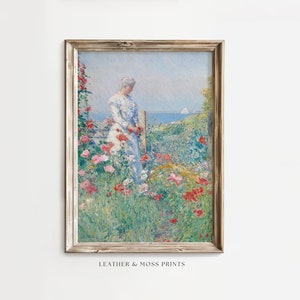 Vintage Painting of Woman in the Garden | Floral Print | Classic Artwork |  Antique Wall Art | Impressionism | Printable Digital Download