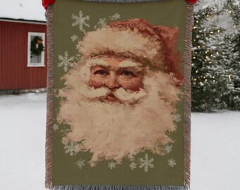 Vintage Santa Woven Christmas Blanket | Holiday Throw