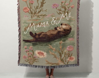 Sea Otter Woven Blanket | Coastal Tapestry Throw, Nursery Decor